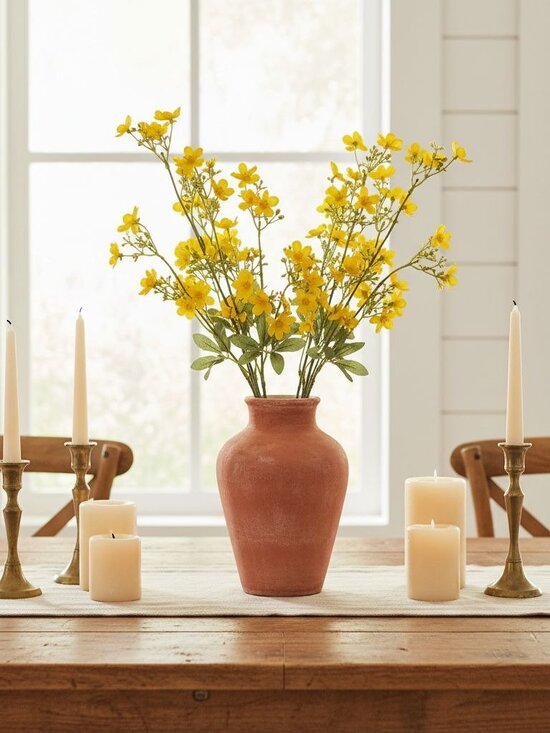 Buttercup Yellow Dogwood Stems Faux Wax Flower Yellow Floral Spring Decor 24 Inc - Picture 9 of 13